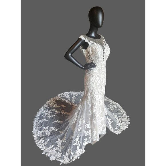 NWOT Ivory/Cappuccino Illusion Bodice Fit/Flare Wedding Gown  - Mori Lee - Picture 6 of 16
